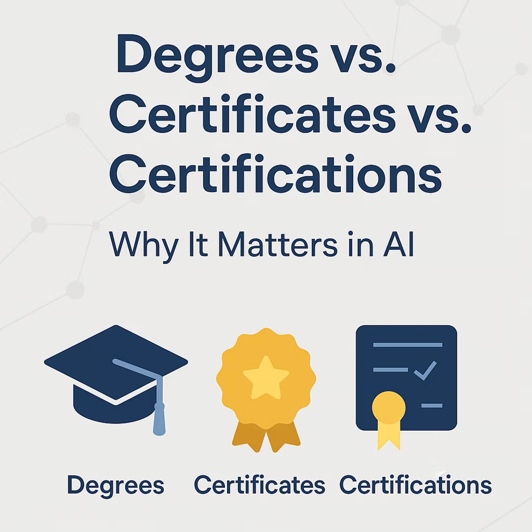 Degrees, Certificates, and Certifications: What's the Difference -- and Why it Matters Now (Especially in AI) image